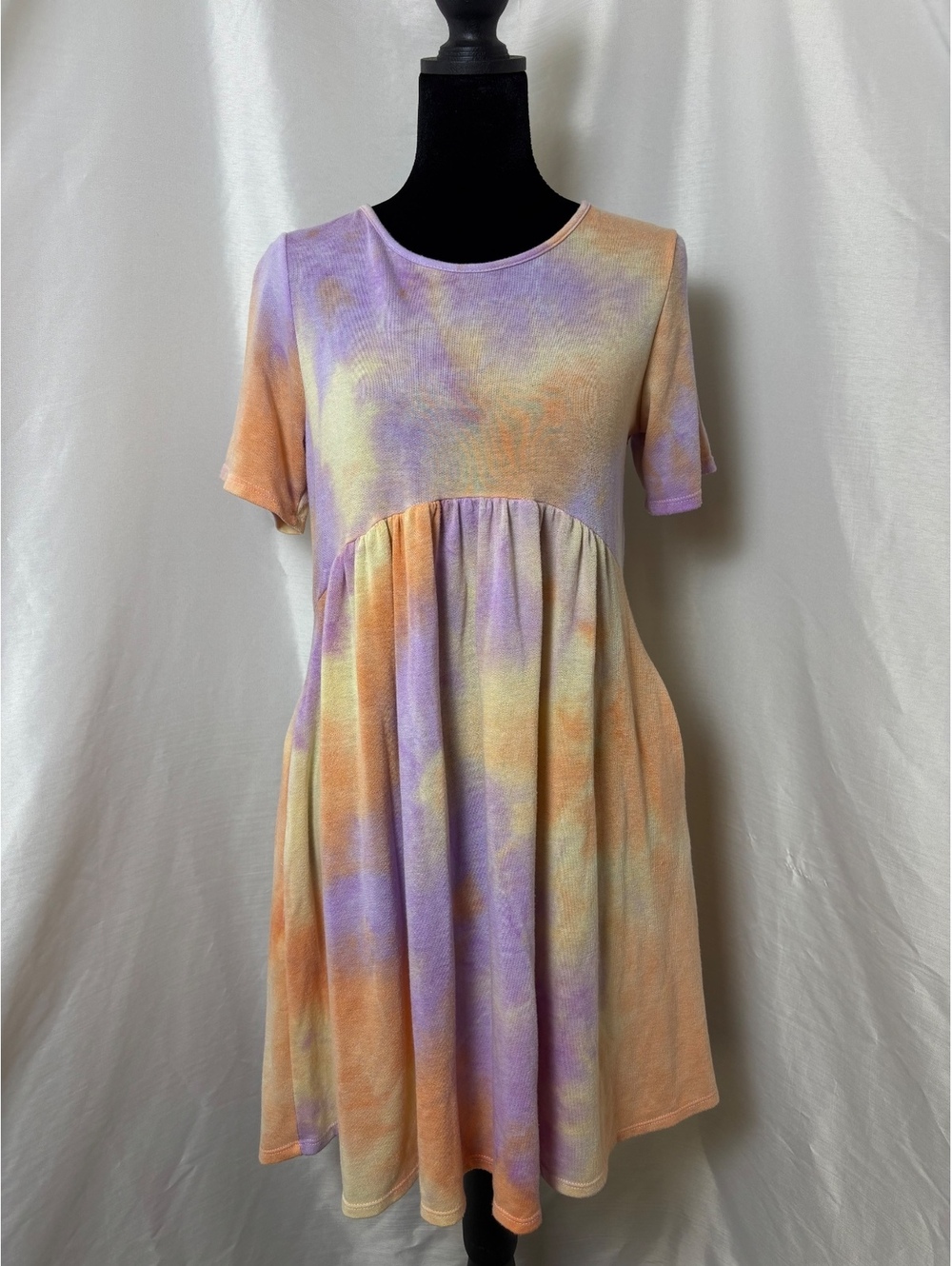 Rae Mode Babydoll Dress Womens S Orange Purple Tie Dye Excellent Boho Pockets
